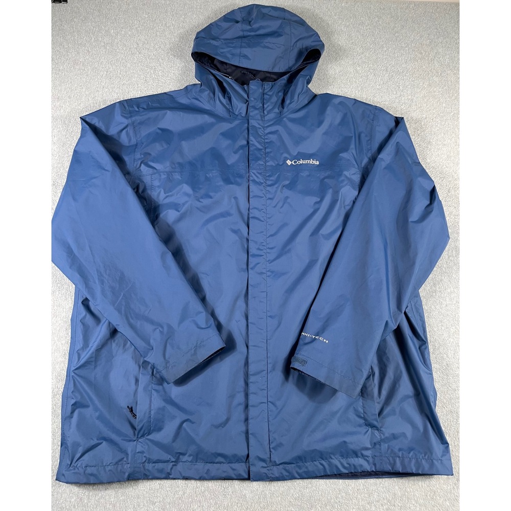 Columbia Men Watertight II Omni-Tech Rain Jacket 2XT Tall Blue Hooded Waterproof